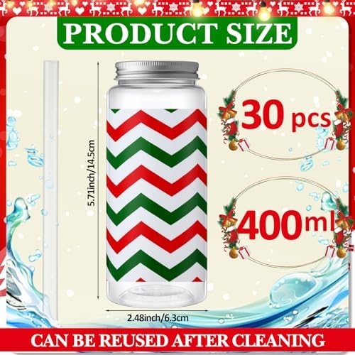 Skylety 30 Pcs Christmas Plastic Cups with Lids Straws 13.5 Oz, Cute - Image 2