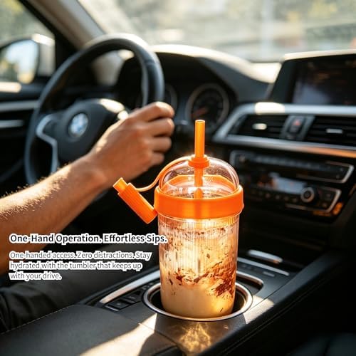 18oz Reusable Copolyester Straw Tumbler, Car Cup Fit, Yellow - Image 2