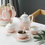 Sweejar Porcelain Tea Sets, 8 OZ Cups & Saucer Service for 4, Teapot Sugar Bowl Cream Pitcher Teaspoons and Tea Strainer for Adult Tea Coffee Afternoon Party (Pink) - Image 2