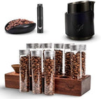 Barista Essentials Kit Single Dose Coffee Bean Cellar, Black Dosing Cup, RDT Water Spritzer & Stainless Steel Milk Steaming Pitcher by KNODOS
