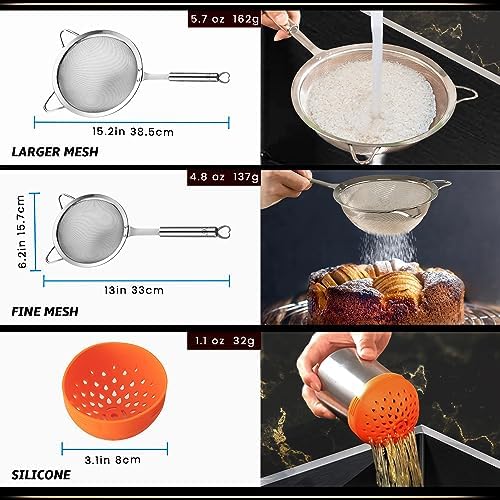 Gourmet Easy Stainless Steel Fine Mesh Strainer Combo, Spill-proof Design - Image 2