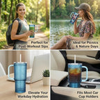 20 oz Blue Glass Tumbler with Lid and Straw, Glass Iced Coffee Cups, Spill-proof Glasses Tumbler with Handle, Glasses Drinking Set of 4, Vintage Glassware for Cocktail, Smoothies - Image 5