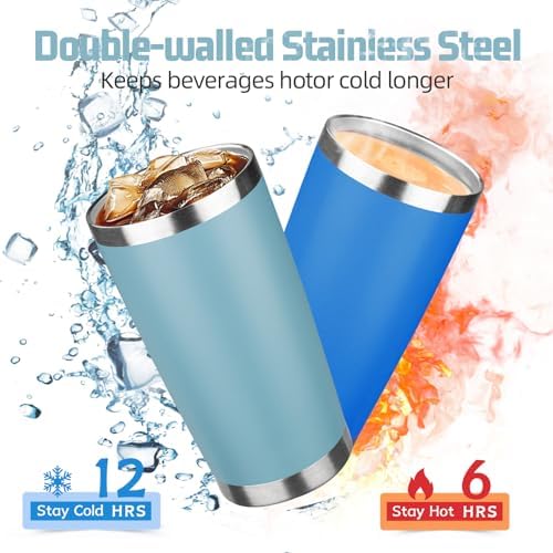 20 oz Tumbler with Lids and Straws, Stainless Steel Insulated Travel Coffee Mug, Double Wall Vacuum Insulated Tumblers, Powder Coated Coffee Tumbler for Cold & Hot Drinks (Azure Blue,4pack) - Image 3