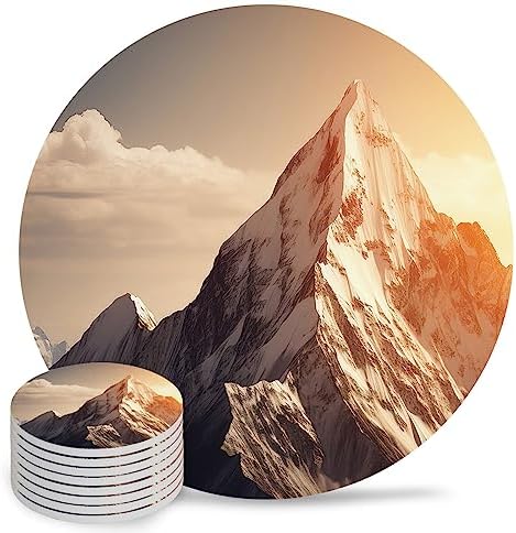 Coasters for Drinks Set of 8, Mountains Natural Landscape Alps Ceramic Cup Mat, Absorbent Ceramic Stone Coasters with Cork Base for Coffee, Cups, Wooden Table, Home Decor 4 Inch by Daleng