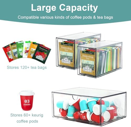 Tea and Coffee Organizer and Storage, 4 Compartments, Acrylic - Image 4