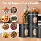 Mimorou 3 Pcs Stainless Steel Canister Set with Glass Windows Visible Storage Jars Silver Kitchen Canister Set for Pasta Flour Oat Sugar Container, Kitchen Tools, Housewarming Gifts (Black,20 oz) - Image 6