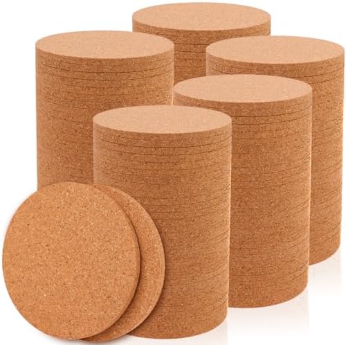 200 PCS Cork Coaster Bulk for Drink Absorbent 4 Inches Tea or Coffee Coaster Set Round Heat Resistant Bar Cup Mat Reusable Table Blank Gift for DIY Craft Holiday Wedding Birthday Party Supply by PINKXHY