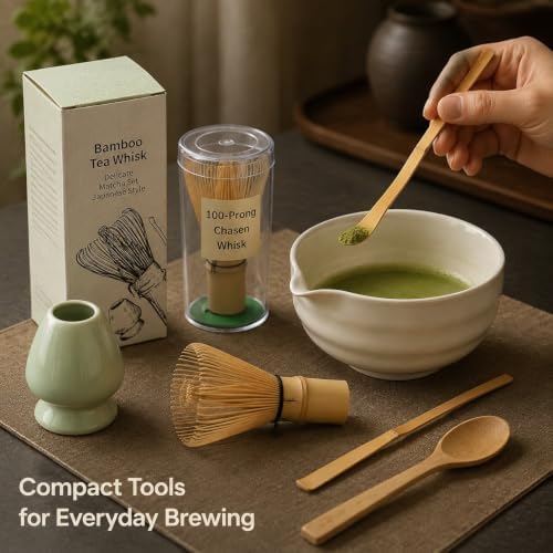 Japanese Matcha Whisk Set, 100-Prong Tea Brush and Scoop for Tea Practice - Image 5