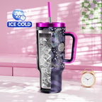Meoky Glow in the Dark Tumbler: 40 oz Tumbler with Handle and Straw- Stainless Steel Insulated Tumbler for Car Cup Holders - Travelers Commuters Workers (1 Pack, Nebula) - Image 2