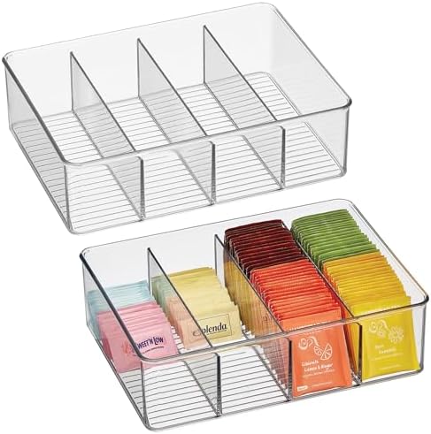 iDesign 4-Section Storage Bin for Tea Bags or Sweeteners in Pantry or Cabinet, Set of 2, Clear by iDesign