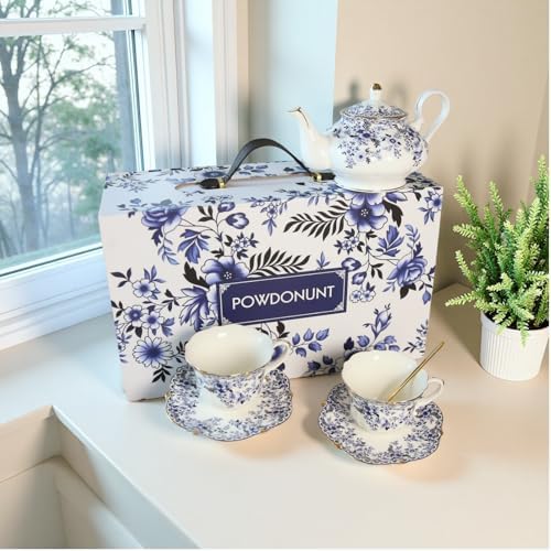 Vintage Floral Porcelain Bone China Tea Set - 1 Teapot, 2 Cups & Saucers with Gold Trim, Includes 2 Spoon, 22oz Floral Ceramic Teapot (Suitable for 1 to 3 people) (China Flower) - Image 5