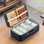 Travel tea set,Portable ceramic tea set,Chinese tea set,Tea sets for adults,Tea pot sets,Portable Travel Bag,Home,Gifting,Outdoor and Office,茶具 (Light green) - Image 3