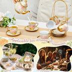 Zhehao 20 Pcs Porcelain Tea Set for Adult, with Metal Holder, Gorgeous - Image 5