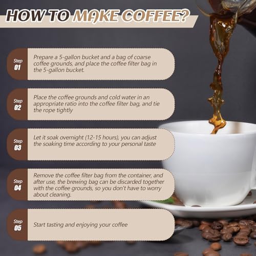 Cinnvoice 50 Pcs 20" X 20" Cold Brew Coffee Filter Bags with Drawstring - Image 5