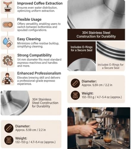 54mm Portafilter Adapter Bottomless Naked Conversion Tool Dual Spout Stainless Steel Espresso Accessories Compatible with Home Commercial Machine(Double Spout) - Image 4