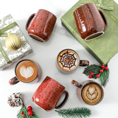 HASENSE Coffee Mugs Set of 6, 15 Ounce Ceramic Coffee Cups Set with Handle, Large Tea Mug for Kitchen, Red Cup for Tea,Cocoa, Milk, Christmas Gift for Women and Men, Dishwasher and Microwave Safe - Image 5