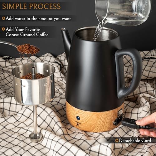 Moss & Stone 10 Cup Black Electric Percolator Coffee Pot, Stainless Steel - Image 3