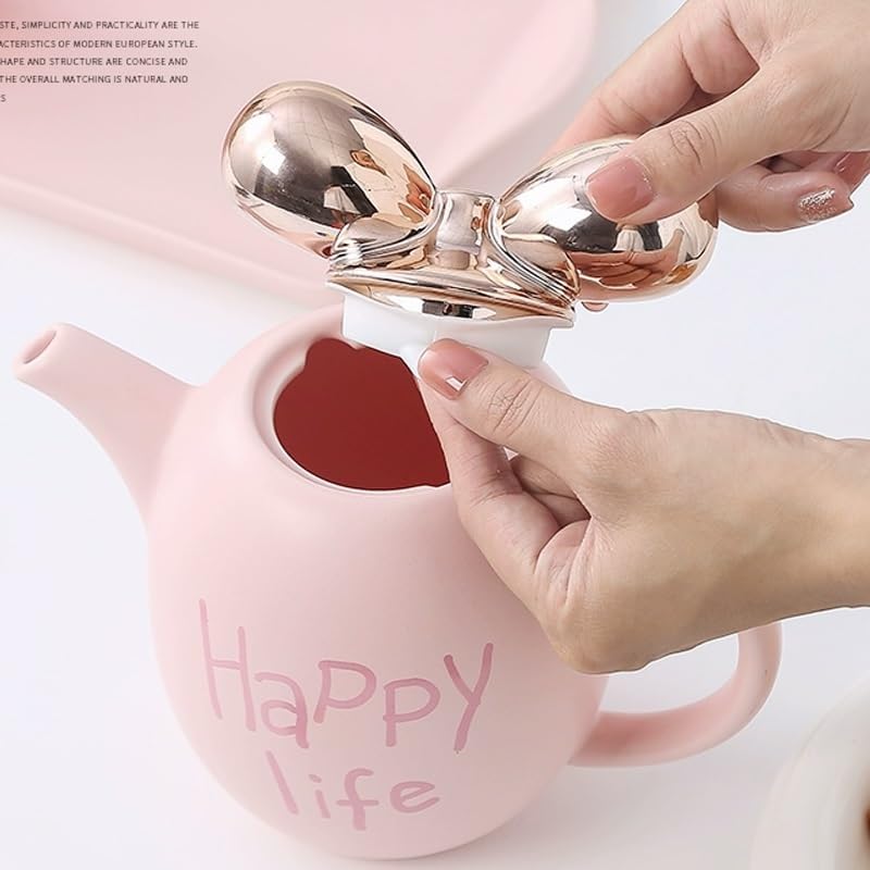 Water Pitcher Ceramic Water Set Tea Set Living Room Water Cup Coffee Cup Home Cup Set new Elegant Tea Set Water Jug(Pink) - Image 5