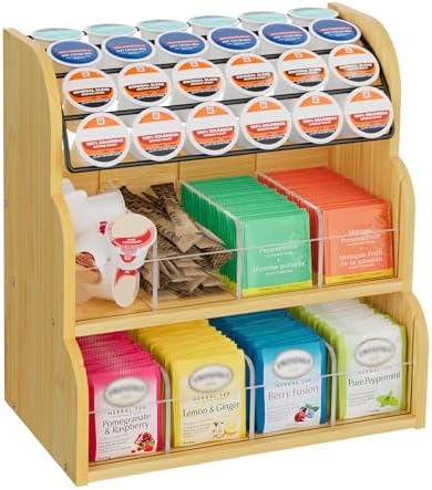 LASZOLA Bamboo Tea Bag and Coffee Holder Organizer for Cabinet Counter by LASZOLA