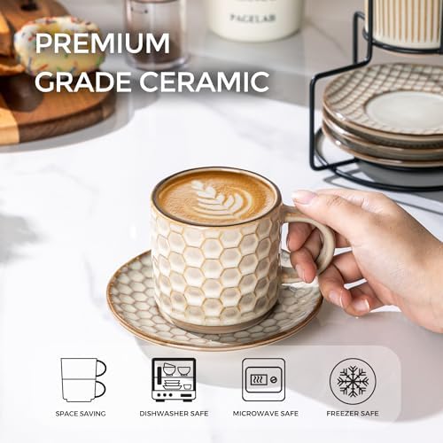 GBhome 6 OZ Coffee Mugs with Saucer and Stand, Ceramic Espresso Coffee Cup - Image 3