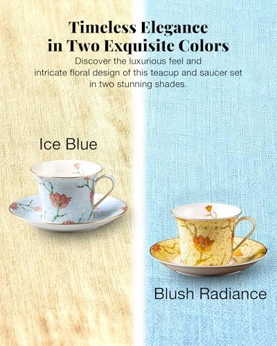 8.4oz Bone China Tea Cup and Saucer Set, Ice Blue - Image 5