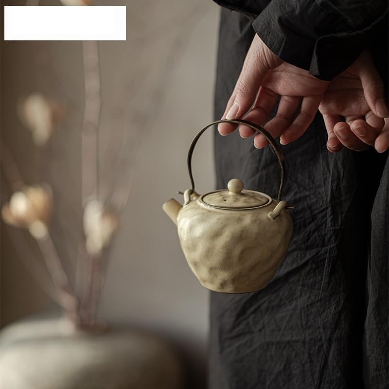 Tea Pots For Loose Tea 320ml Rough Pottery Handmade Teapot Japanese Filter Loop-handled Teapot Tea Brewing Kettle Teaset Tea Pots Coffee Pot Tea Infuser Pot(B 12X13.8CM 320ML) - Image 3
