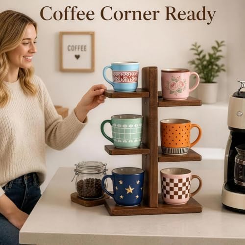 Wooden 3-Tier Countertop Coffee Mug Holder, Coffee Mug Display for Kitchen, Home & Café, Suitable for Storing Cups, Tea Cups & Small Items - Image 4