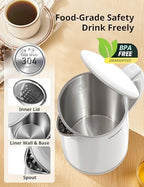 COMFEE' Stainless Steel Double Wall Electric Kettle 1.5L, White - Image 3