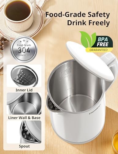 COMFEE' Stainless Steel Double Wall Electric Kettle 1.5L, White - Image 3