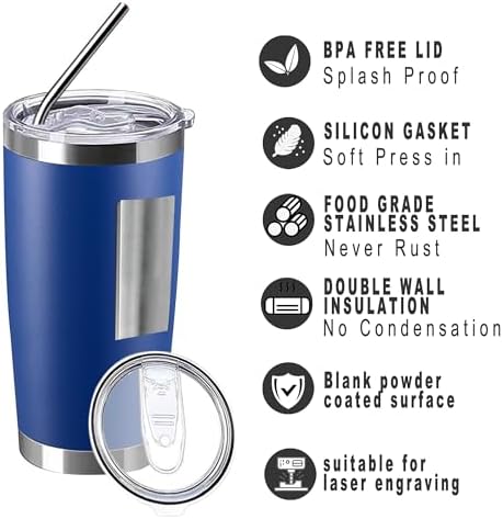 20oz insulted tumblers stainless steel cup Tumbler Bulk with push Lid, and metal straw powder coated coffee cup for cold and hot drinking (48, dark blue) - Image 5