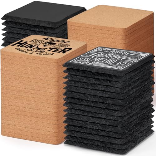 100PCS Square Slate, Cork Drink Coasters Bulk for Laser Engraving by MAPRIAL