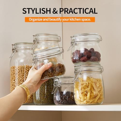 2 Pack 1 gallon Food Storage Jars with Airtight Lids, Preserving Seal Wire Clip Fastening Glass Containers, Canisters for Kitchen, Flour, Cereal, Pasta, Sugar, Beans, Pickling Jars(1 Gallon*2) - Image 3