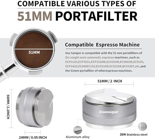 51mm Coffee Distributor and Tamper,Dual Head Coffee Leveler Fits for Delonghi 51mm Portafilter,Professional Espresso Hand Tamper.(Silver) - Image 4