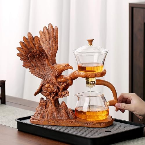 Zurucily Semi Automatic Teapot Set, Glass Teapot Set with Strainer Kungfu Tea Sets (Brown eagle) by zurucily