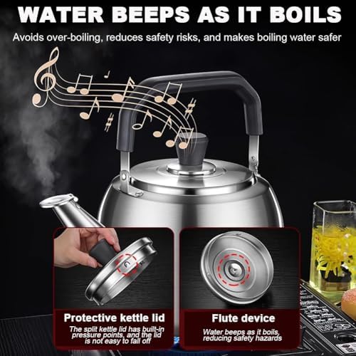 304 Stainless Steel Teapot, Portable Kettle for Stovetop, Stainless Steel Tea Infuser Whistling Kettle, 4/5/6L Cold Water Kettle with Lid and Anti-Scalding Handle,6l - Image 2