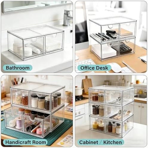 Prsildan 6 Small Drawers Stackable Storage Drawer Clear Acrylic Organizer - Image 4