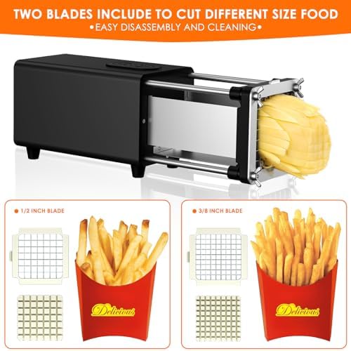 SIXRARI Electric French Fry Cutter, French Fries Cutter with 1/2 & 3/8 Inch Blade, Automatic Potato Cutter, Professional Commercial and Household Potato Slicer, Use for Cucumbers, Carrot, Apples - Image 4