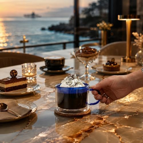 Restaurantware Coffee Cups 2 Pack of 11 oz Double Wall Glass Insulated Coffee Cup Borosilicate Mug Thermal Shock Resistant Handle Modern Design - Image 5