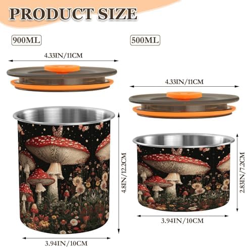 Stainless Steel Coffee Storage Containers with Airtight Lid, Forest Mushrooms Butterfly Flowers 17oz Food Storage Container Kitchen Canister for Tea, Coffee Beans, Ground, Sugar Storage - Image 3