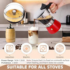 4 Cup 200ml Glass Moka Pot, Stovetop Espresso Maker, Red - Image 4