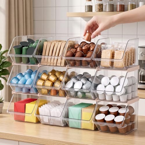 12 Pcs Stackable Plastic Storage Bins, Open Front, Clear - Image 7