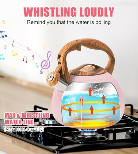 3.2Qt Stainless Steel Whistling Tea Kettle Stovetop, Pink - Image 3