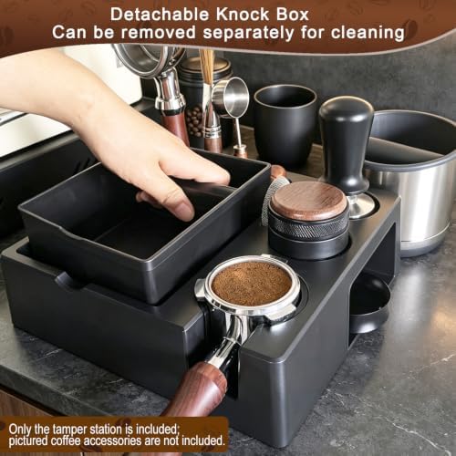 Espresso tamping station knock box,tamper station,Espresso station fit for storage 51-58mm tamper,distributor,portafilter,puck screen accessories,9 in 1 espresso knock box and tamper station - Image 6
