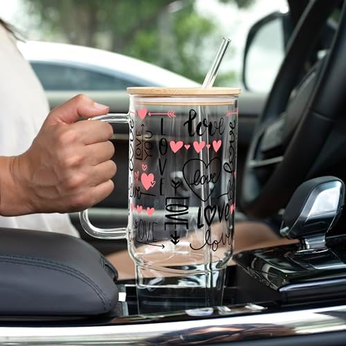 Sip-Sip Hooray! Love Script Hearts 40oz Glass Tumbler with Lid and Straw - Image 5