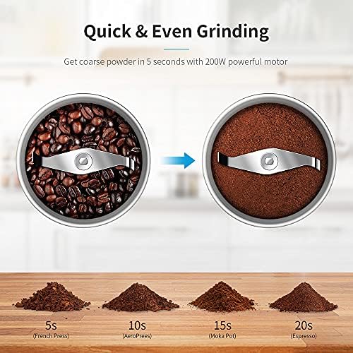 SHARDOR Electric Coffee Bean Grinder, Spice Grinder, 1 Removable Bowl with Stainless Steel Blade, Silver - Image 2