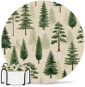 Green Christmas Tree Absorbent Ceramic Coasters Set of 6 with Holder, Xmas Pine Trees Natural Forest Rustic 4" Round Drink Coasters with Cork Base, Coffee Mugs Mats for Housewarming Gift/Bar/Party by Unknown