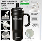 MUHAN 30oz Insulated Tumbler with Handle, Stainless Steel Water Bottle, Travel Mug (Star Black-Ceramic inner（Lid+tea strainer+Straw+handle）, MUHAN 30oz Insulated Tumbler with Handle) - Image 2