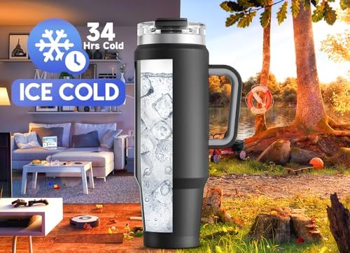 Meoky 40 oz Tumbler with Handle and Straw, Insulated Tumbler with Lid and Straw, Stainless Steel Travel Mug, Keeps Cold for 34 Hours, 100% Leak Proof, Fits in Car Cup Holder (Night) - Image 2