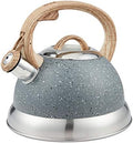 Creative Home 2.3 Qt. Stainless Steel Whistling Tea Kettle Teapot with Ergonomic Wood Rubber Touching Handle, Opaque Gray with Speckle by LUXGRACE