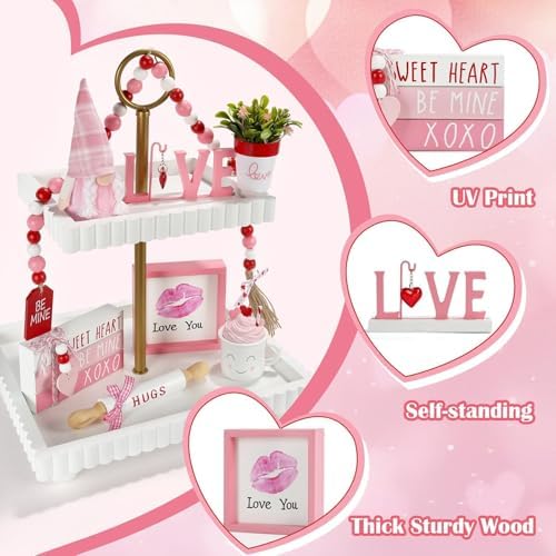 Pink Valentine's Day Decorations 8 PCS Tiered Tray Decor Set for Home - Image 3